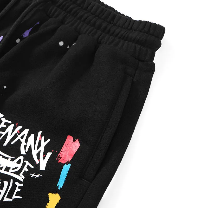Splash Ink Print Raw Edge Loose Shorts