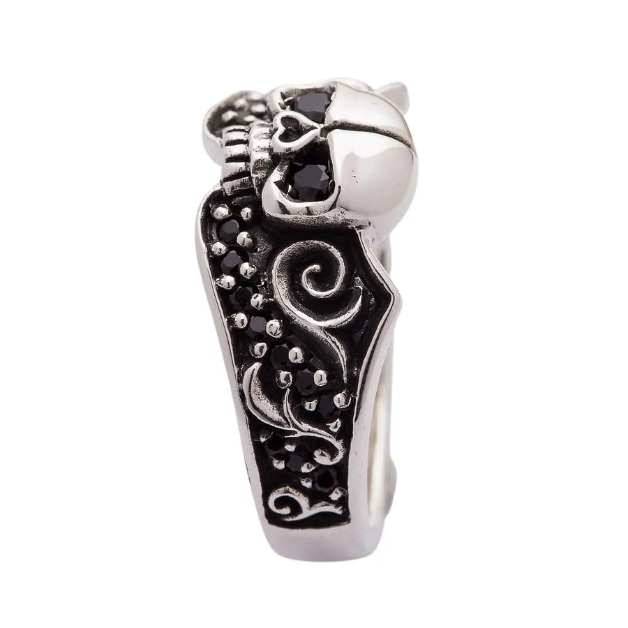 Sterling Silver Black Stones Tribal Skull Gothic Ring