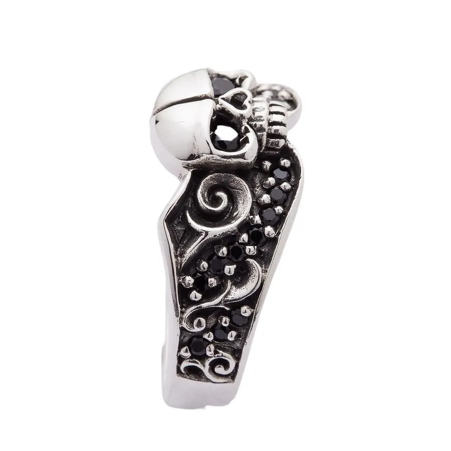 Sterling Silver Black Stones Tribal Skull Gothic Ring