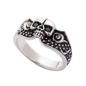 Sterling Silver Black Stones Tribal Skull Gothic Ring