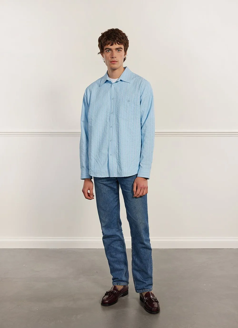 Stripe Pearce Oversized Shirt | Light Blue