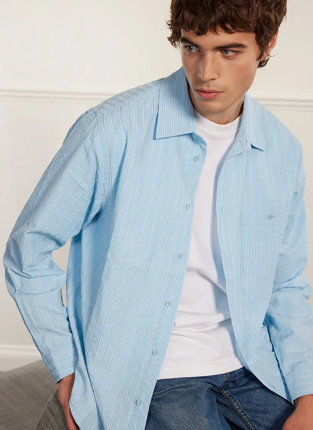 Stripe Pearce Oversized Shirt | Light Blue