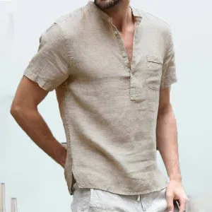 Summer Men's Short-Sleeved Cotton Linen T-shirt Breathable S-3XL