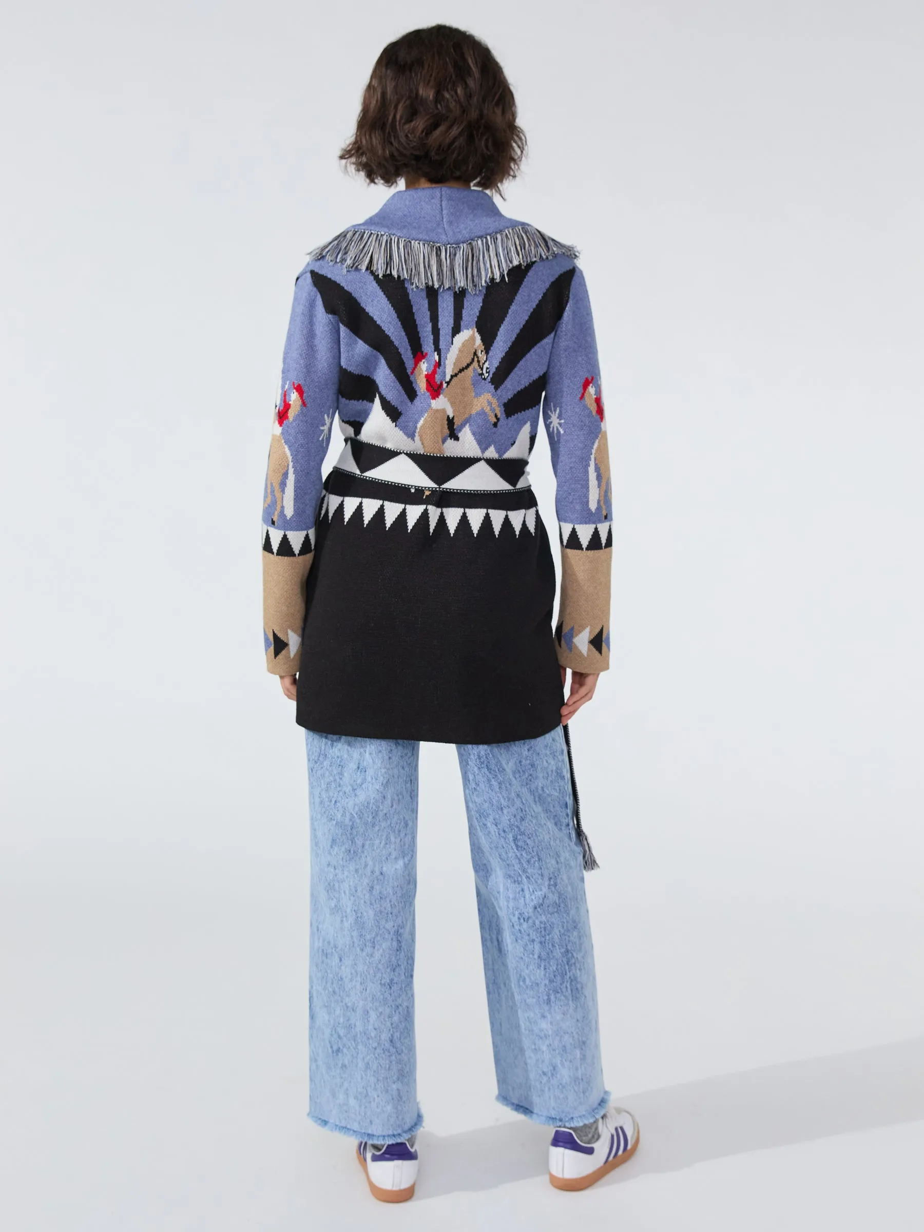Sunrise Rodeo Merino Jacquard Cardigan Denim Blue