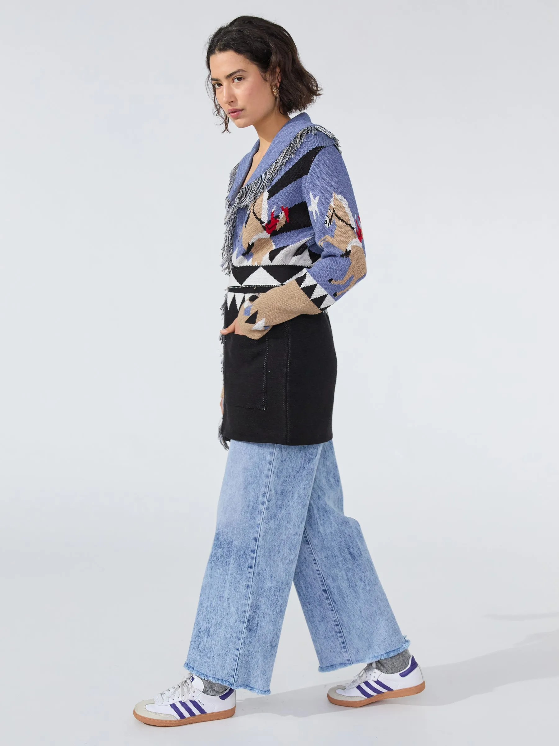 Sunrise Rodeo Merino Jacquard Cardigan Denim Blue