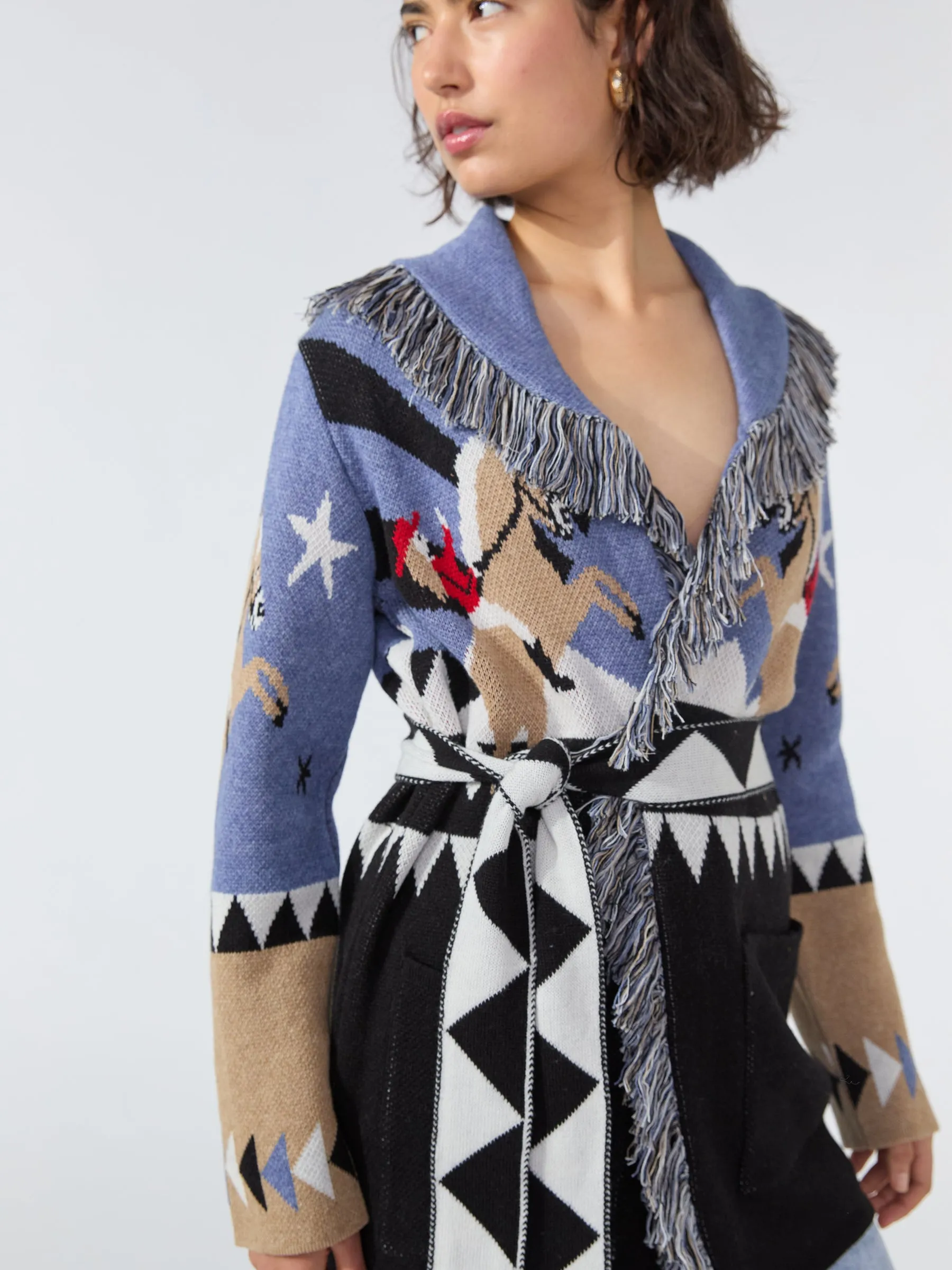 Sunrise Rodeo Merino Jacquard Cardigan Denim Blue