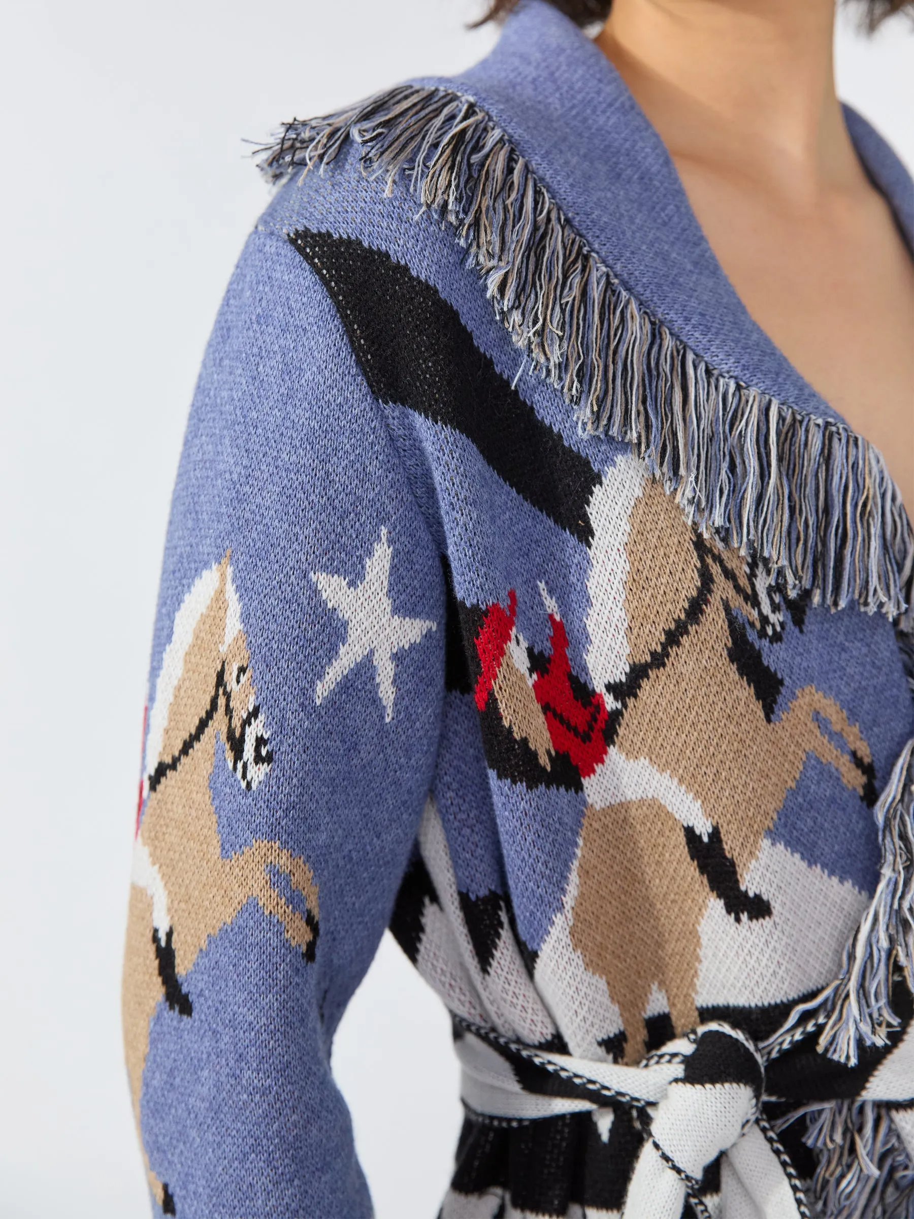 Sunrise Rodeo Merino Jacquard Cardigan Denim Blue