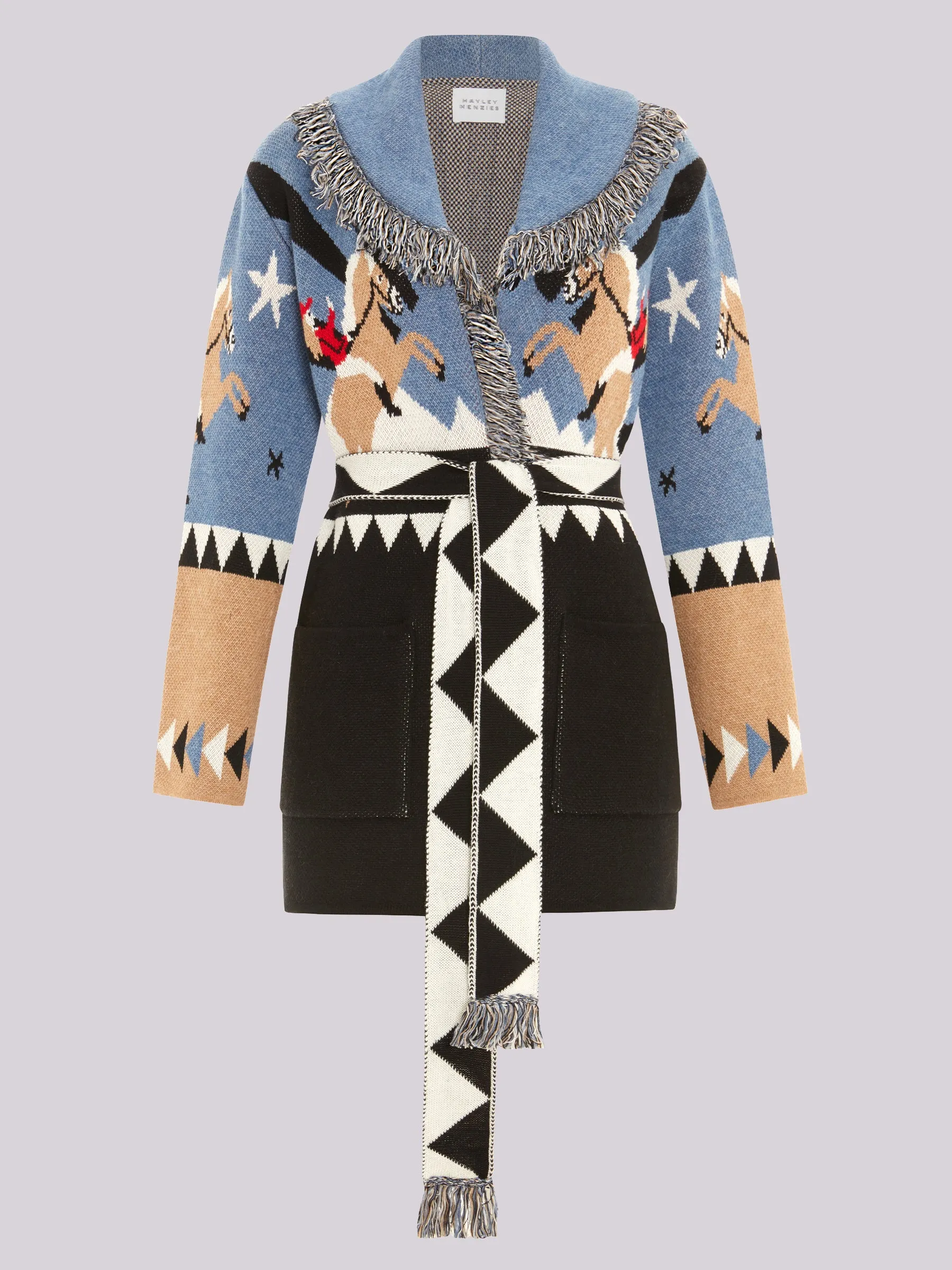 Sunrise Rodeo Merino Jacquard Cardigan Denim Blue