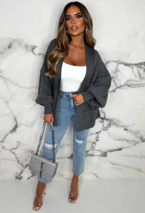 That Effortless Look Grey Balloon Sleeve Knitted Cardigan