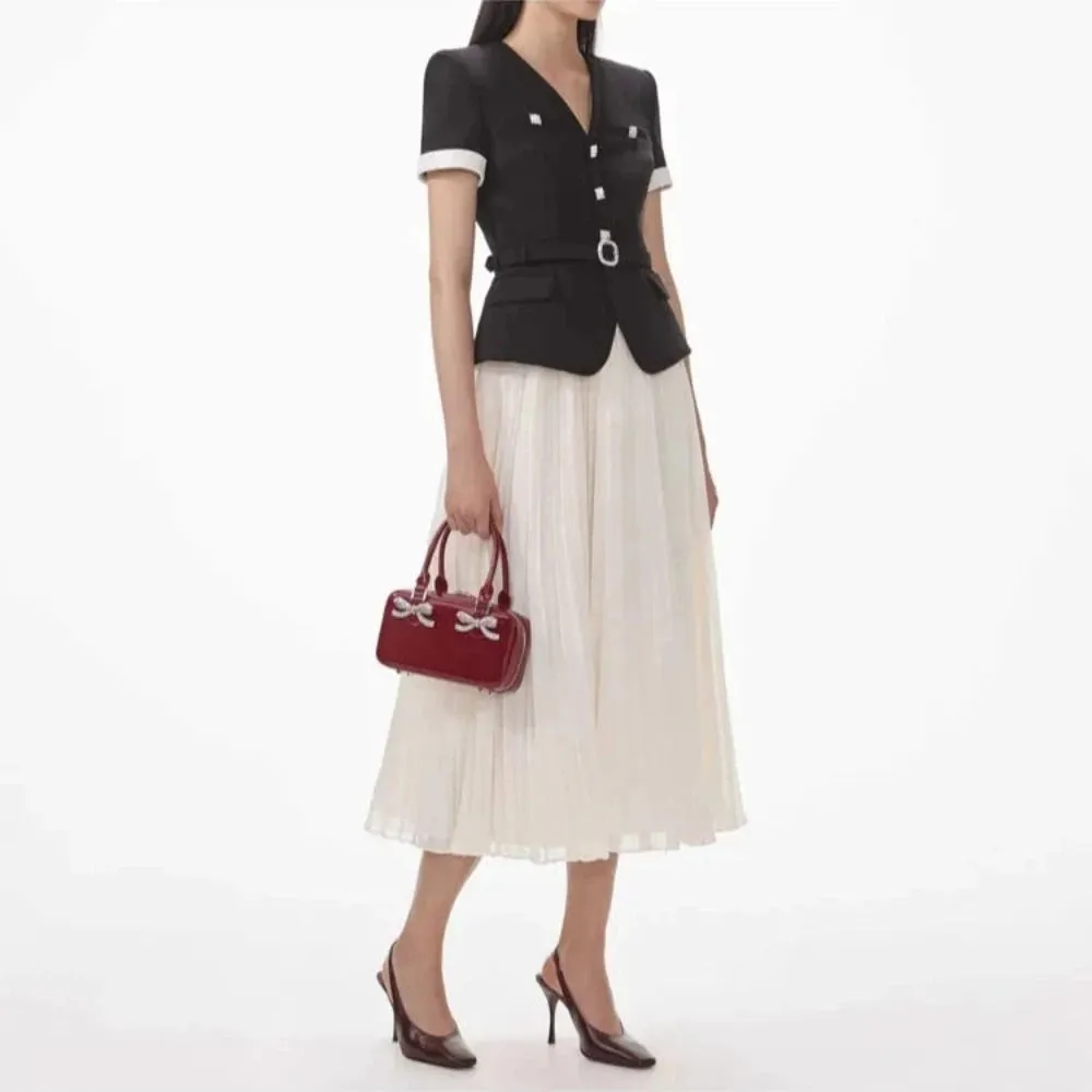 Trend4us Women's Chic Belted Blazer Midi Skirt Set