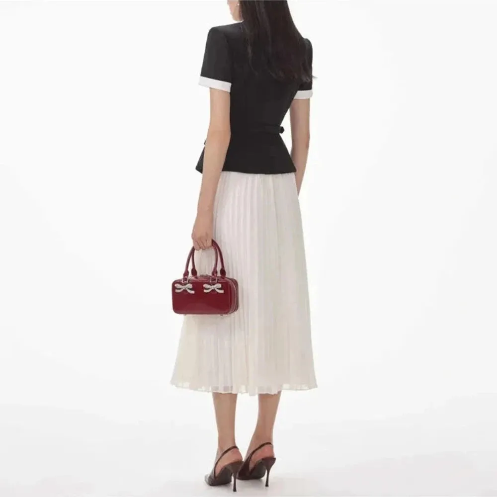 Trend4us Women's Chic Belted Blazer Midi Skirt Set