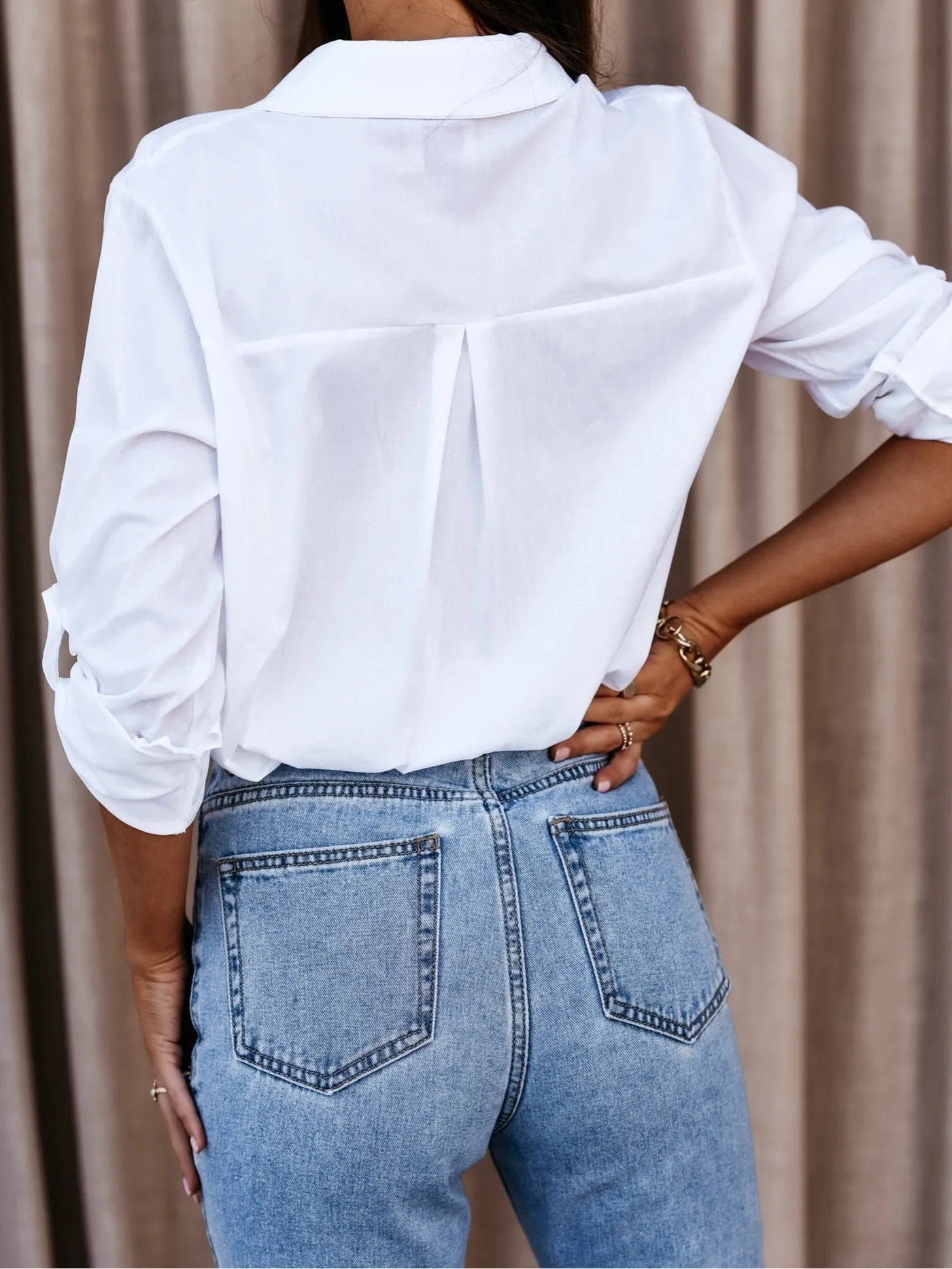 V-neck Solid Button Long Sleeve Casual Blouse