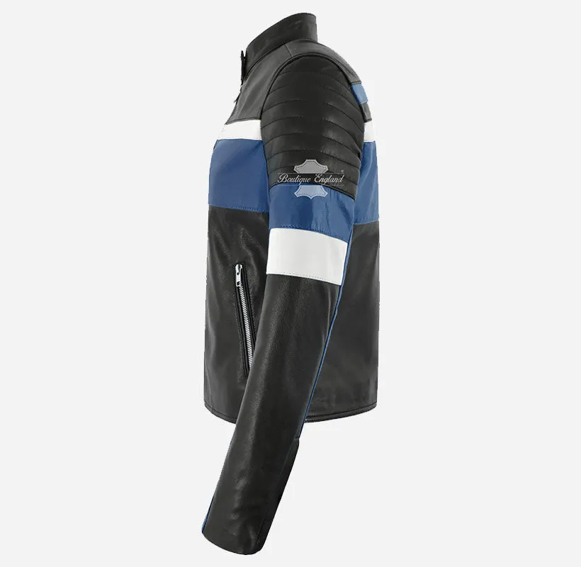 Veloce Leather Biker Jacket for Women Classic Racer Style Black Blue Jacket
