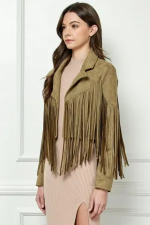 VEVERET Suede Fringe Long Sleeve Moto Jacket