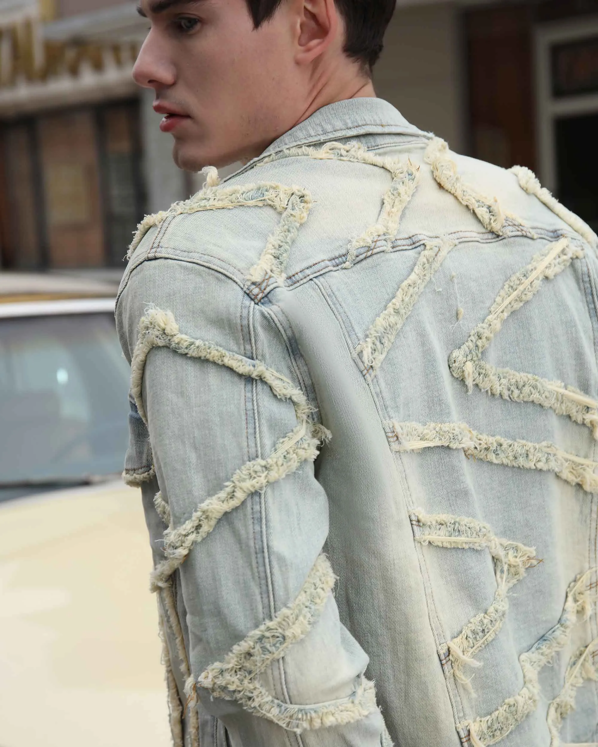 Vintage Fringe Stacked Blue Stacked Denim Jacket