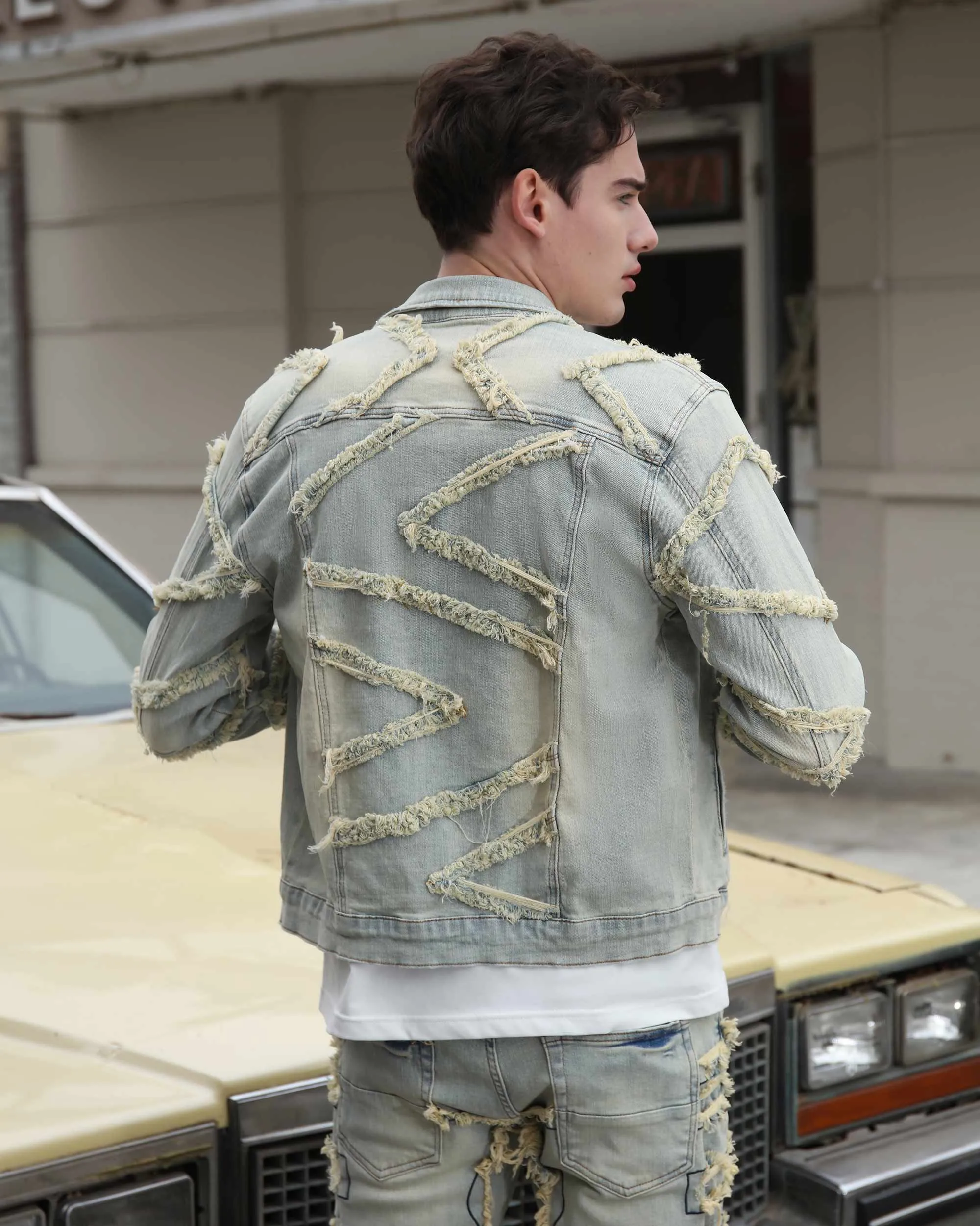 Vintage Fringe Stacked Blue Stacked Denim Jacket