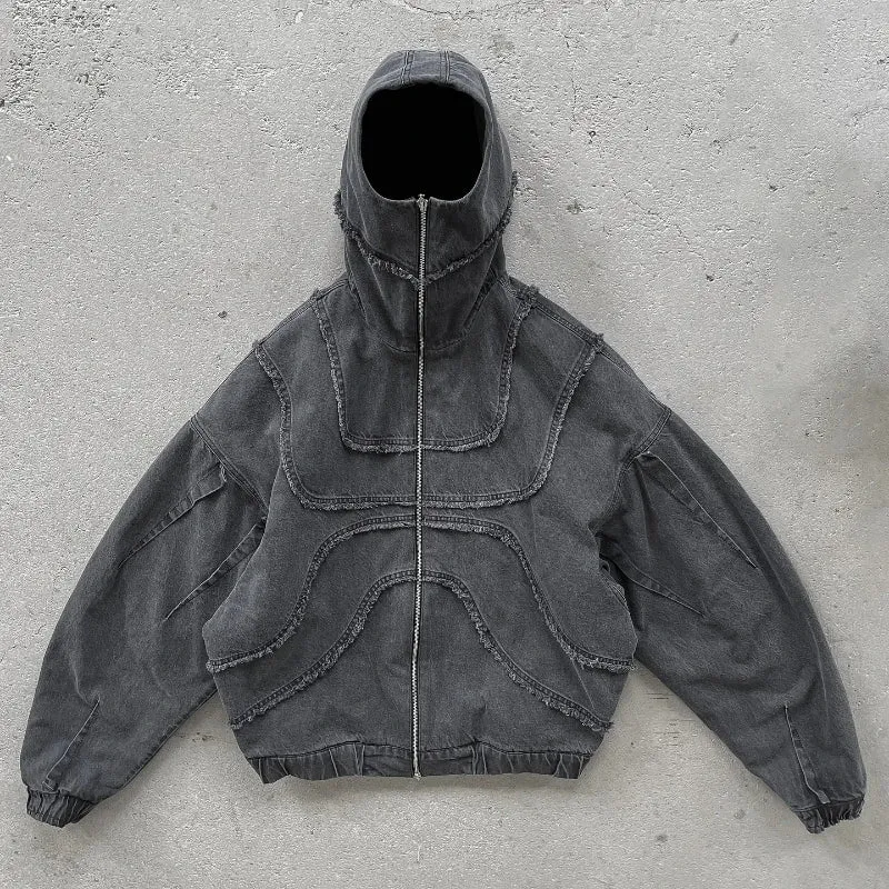 Washed Denim Jacket Y2K American Design Streetwear Gothic High Street Oversized