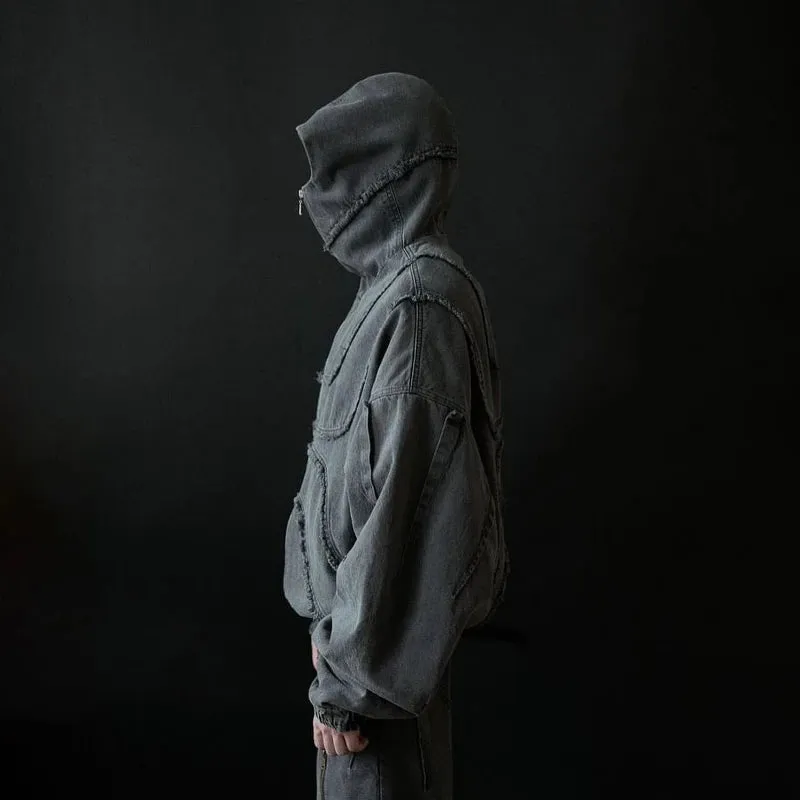 Washed Denim Jacket Y2K American Design Streetwear Gothic High Street Oversized