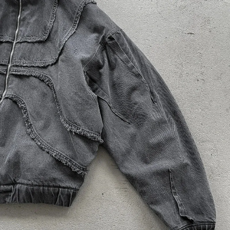 Washed Denim Jacket Y2K American Design Streetwear Gothic High Street Oversized