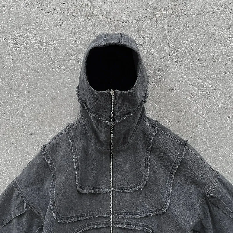 Washed Denim Jacket Y2K American Design Streetwear Gothic High Street Oversized