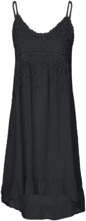 Women Lace Patchwork Boho Midi Dress Summer Ruffle Spaghetti Strap Cami Dresses Flowy Swing Sundress 2025 Plus Size
