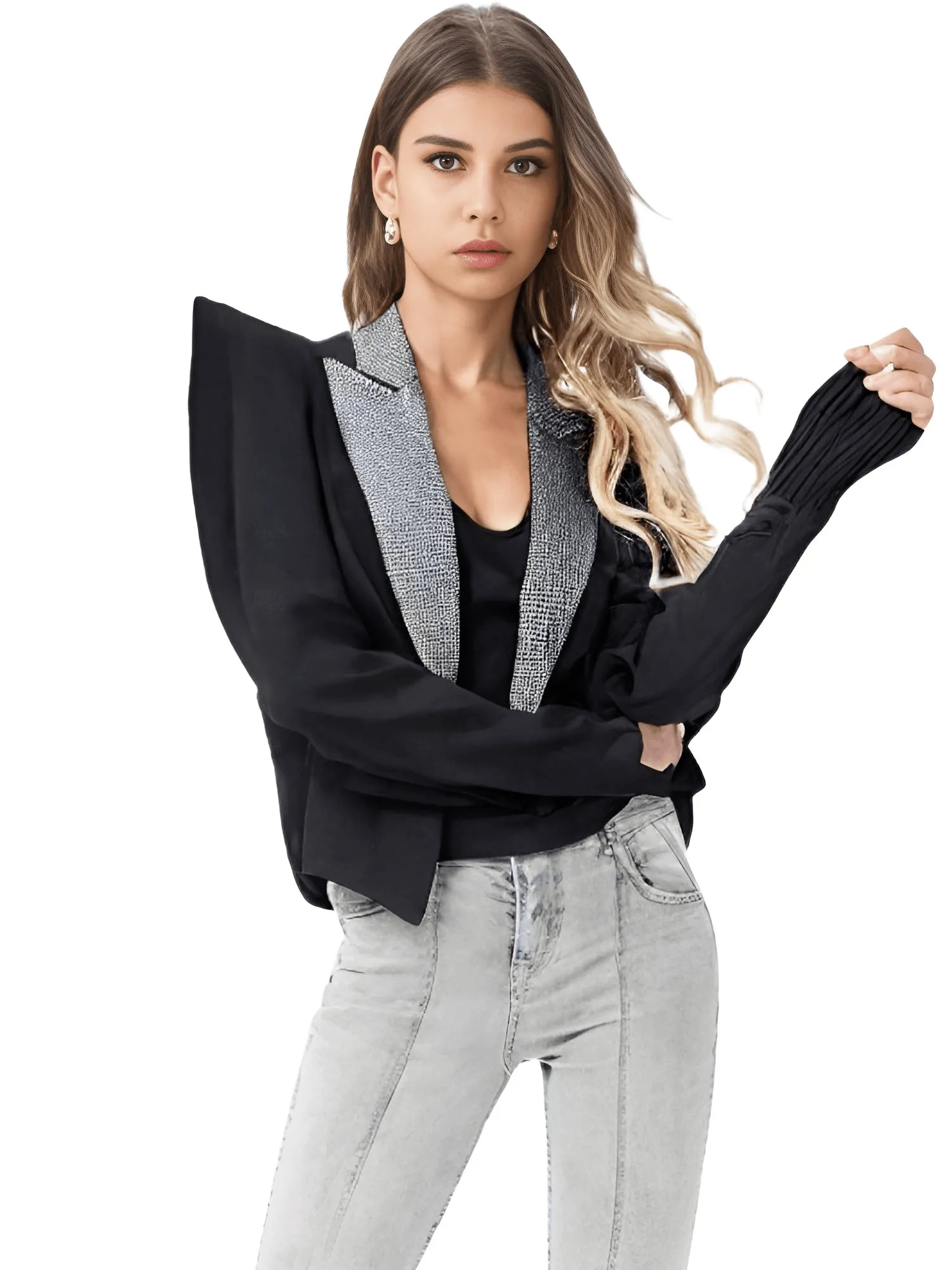 Women's Diamond Peak Shoulder Black Blazer