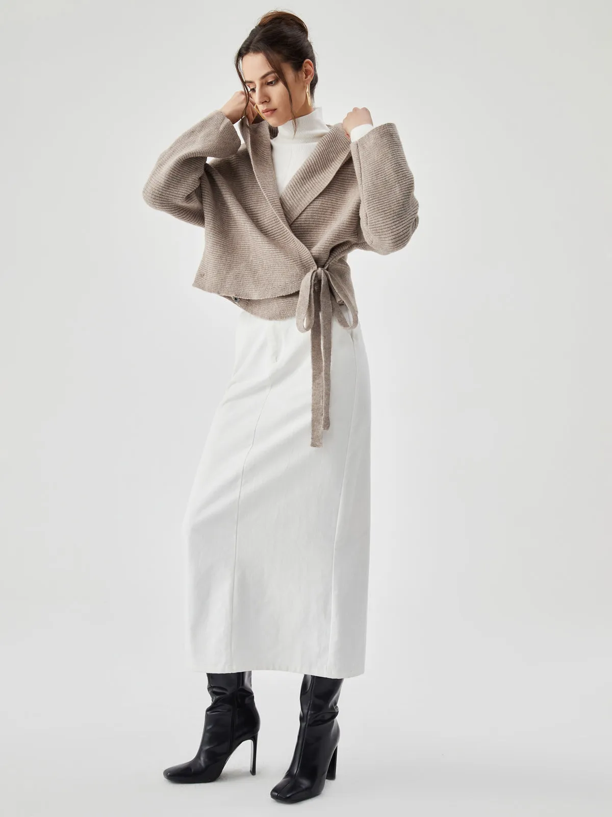 Wrap Tied Graceful Hooded Knit Cardigan