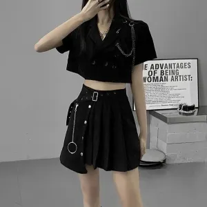 Yangelo Black Lapel Short Suit Jacket Female Punk Summer Crop