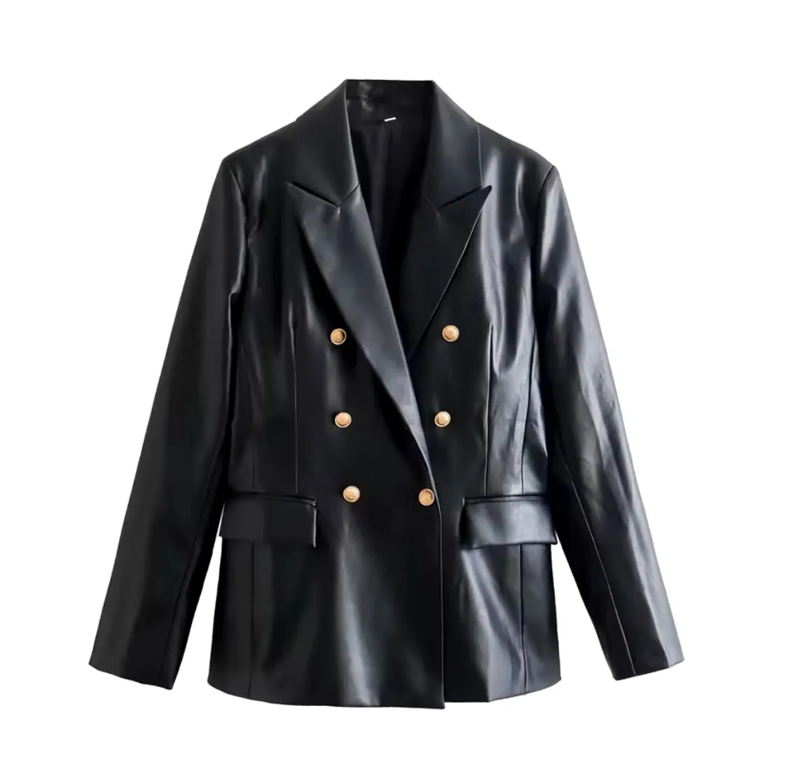 Yesenia Faux Leather Double Breasted Blazer