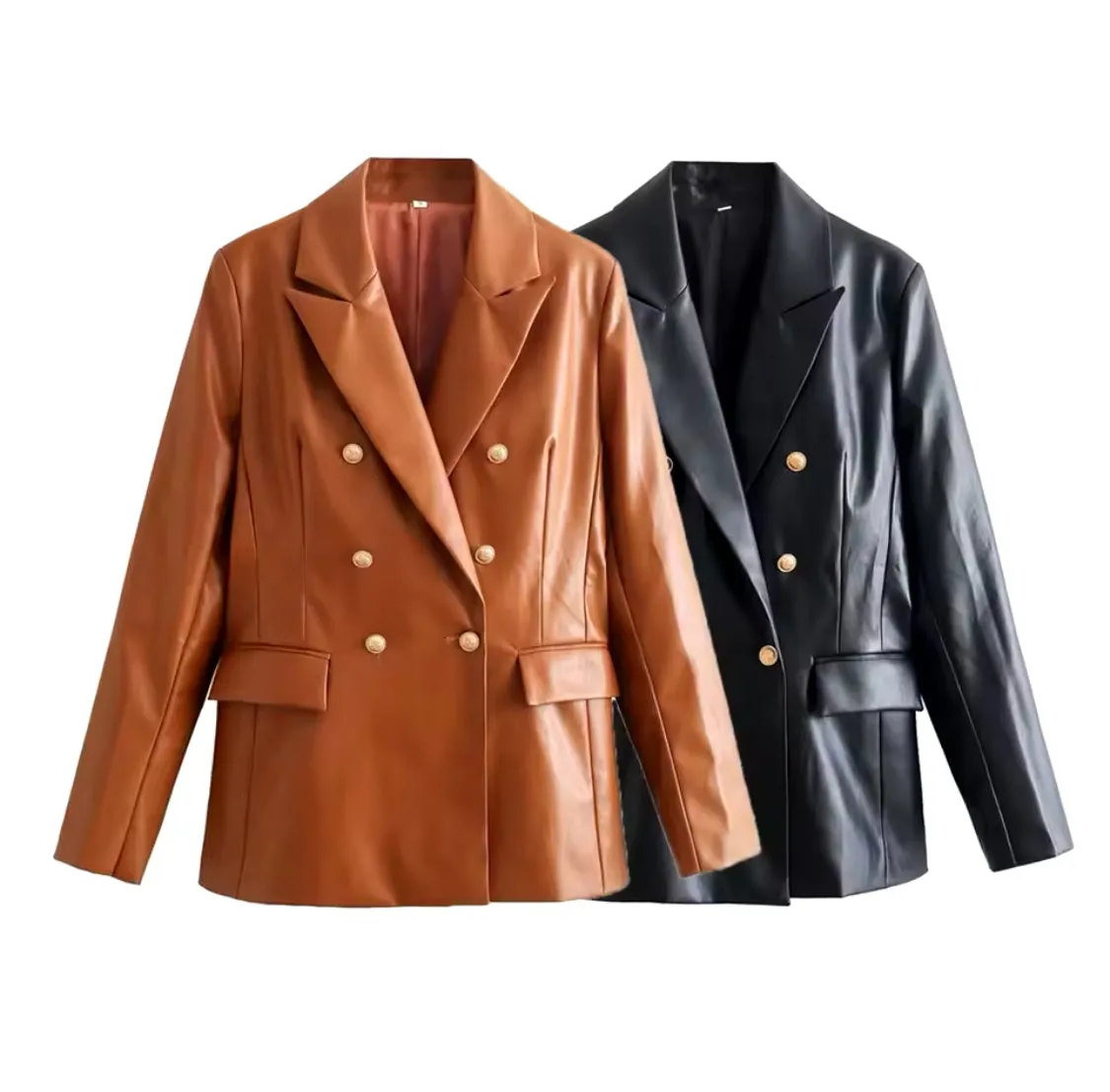 Yesenia Faux Leather Double Breasted Blazer