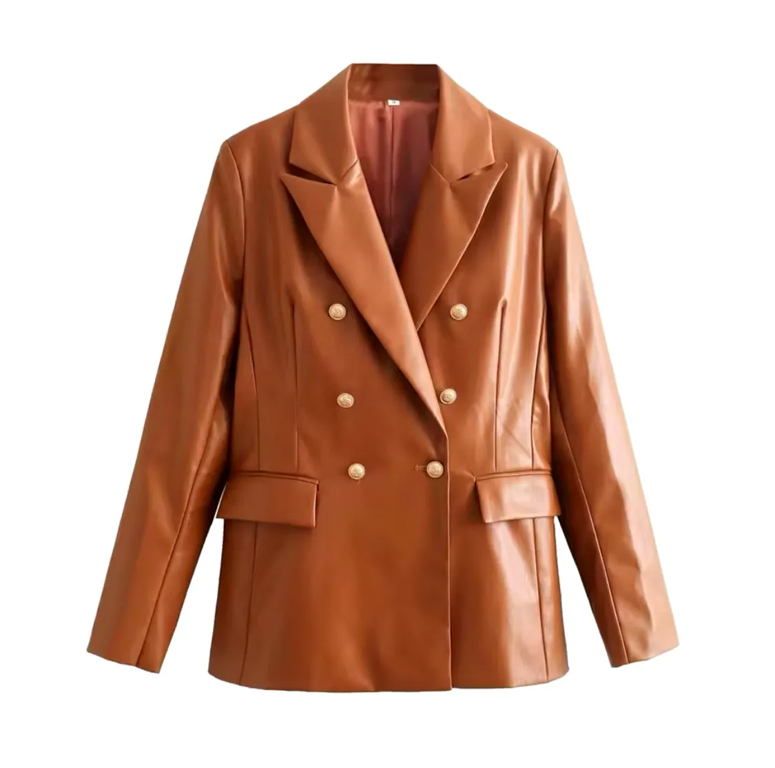 Yesenia Faux Leather Double Breasted Blazer