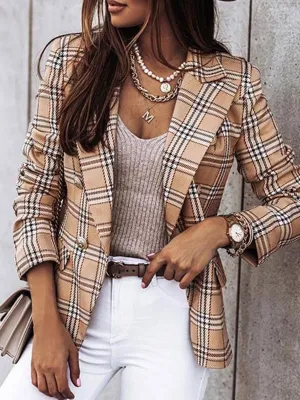 Zeagoo Casual Loose Plaid Blazer