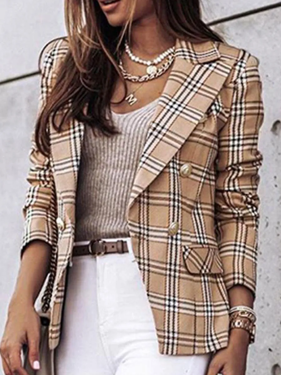 Zeagoo Casual Loose Plaid Blazer