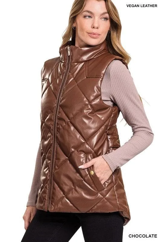 ZENANA Vegan Leather Puffer Vest