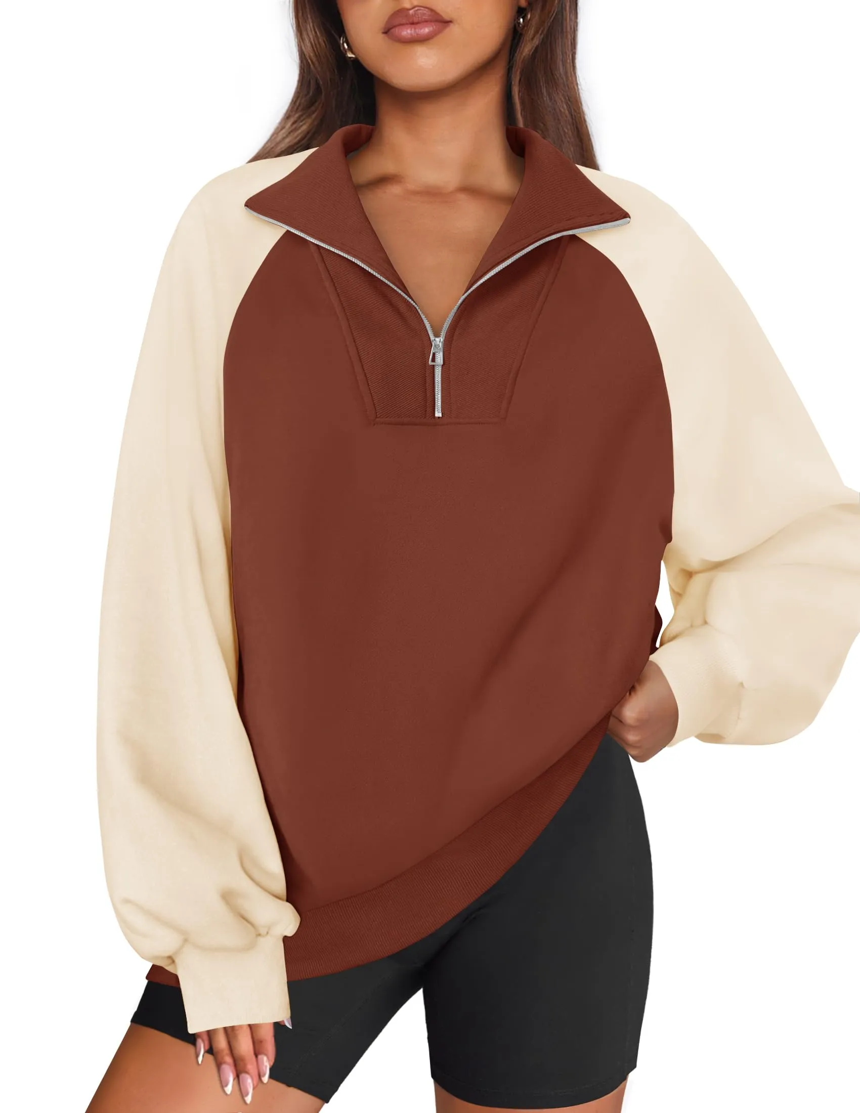 ZESICA Oversized Sweatshirts Half Zip Long Sleeve Pullover Tops